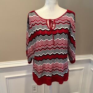 New Directions Red and Black Chevron Blouse